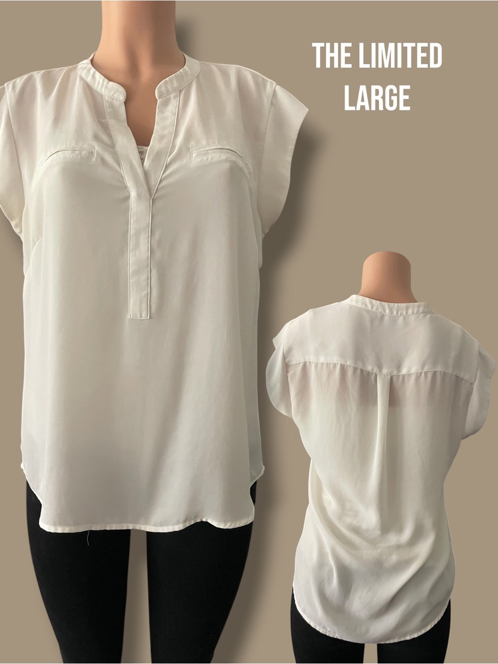 The Limited White Cap-Sleeve Split-Neck Blouse - Large